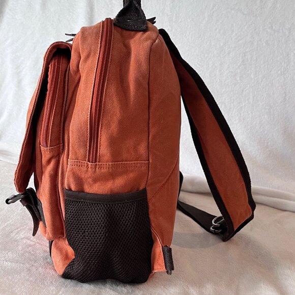 Canvas Cross Body Urban Sling Backpack w/ Vegan PU Leather Detail Burnt Orange - Picture 4 of 12